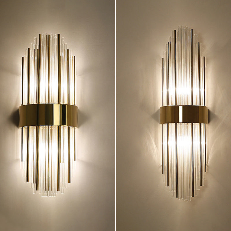 Sconce da muro scintillanti a 2 luci in moderna lampada a parete di rame in stile lusso con tonalità di cristallo
