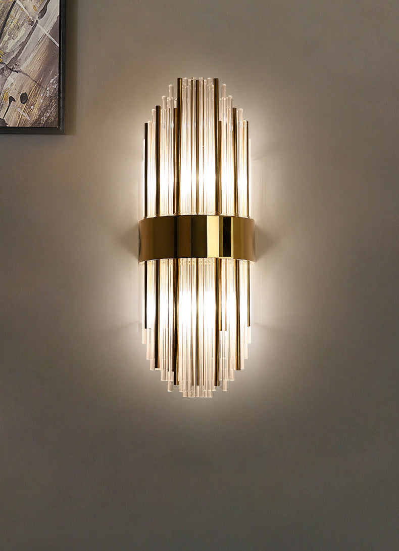 Sconce da muro scintillanti a 2 luci in moderna lampada a parete di rame in stile lusso con tonalità di cristallo