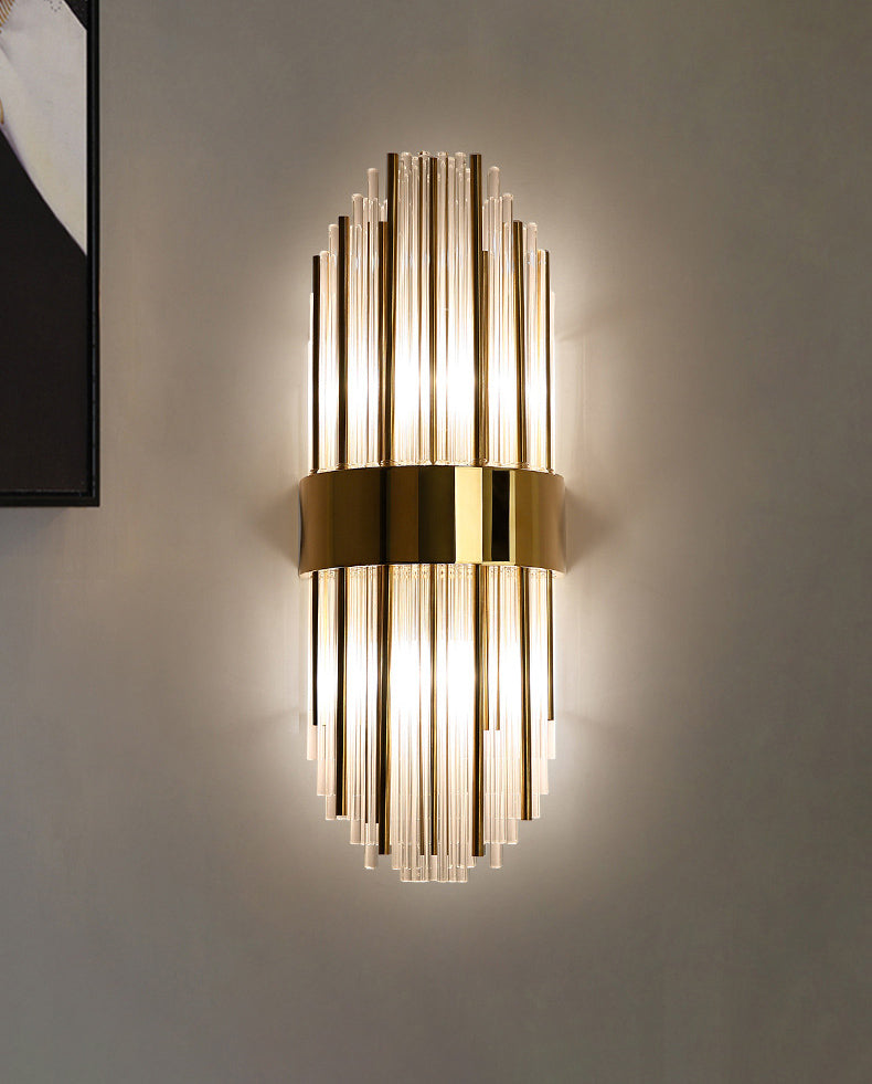 Sconce da muro scintillanti a 2 luci in moderna lampada a parete di rame in stile lusso con tonalità di cristallo