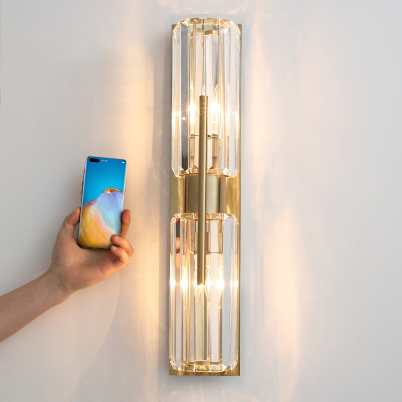 Gold Geometric Wall Sconce in Modern Luxury Style Warhing Fir Wall Lampe With Crystal Shade