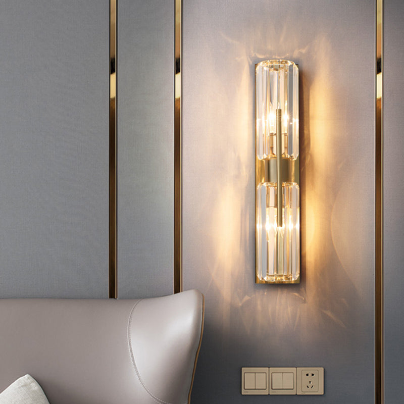 Gold Geometric Wall Sconce in Modern Luxury Style Warhing Fir Wall Lampe With Crystal Shade