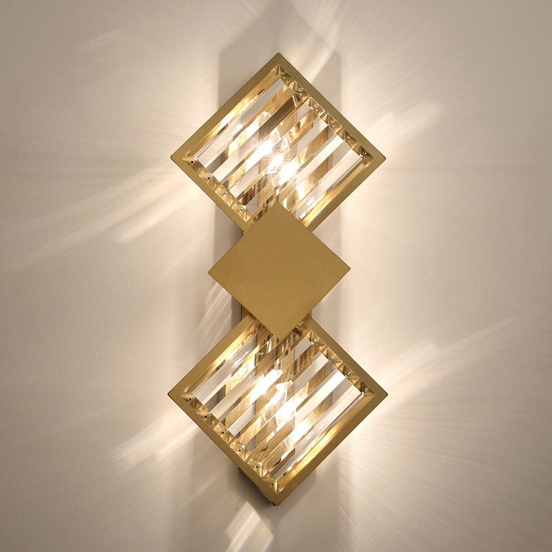 Gold Geometric Wall Sconce in Modern Luxury Style Warhing Fir Wall Lampe With Crystal Shade