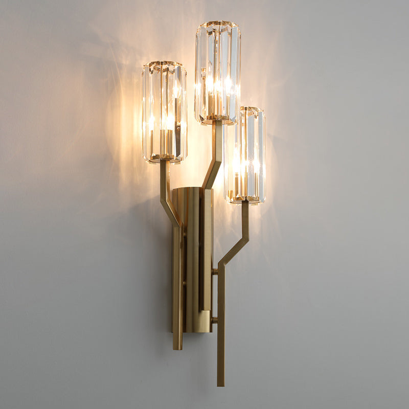Gold Geometric Wall Sconce in Modern Luxury Style Warhing Fir Wall Lampe With Crystal Shade