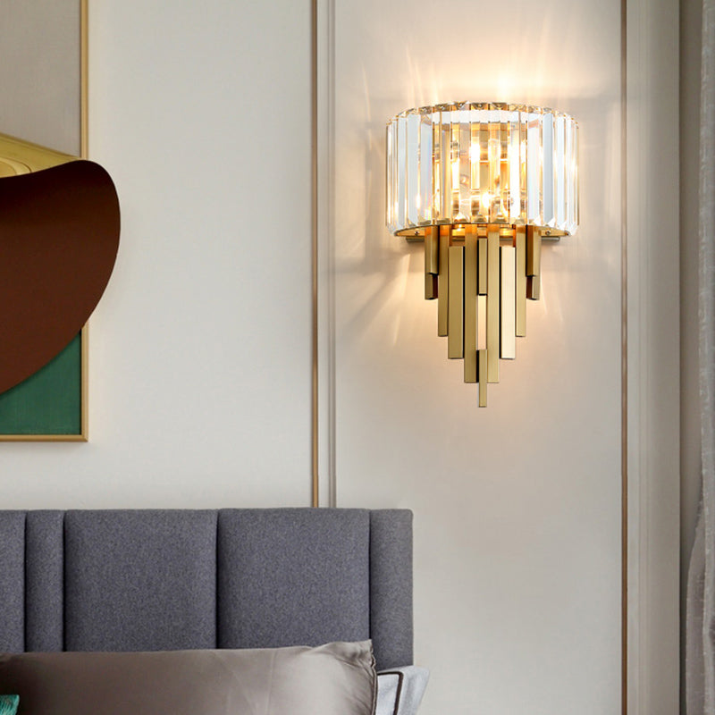 Brass Geometric Wall Sconce in Modern Creative Style Wrought Iron Wall Lamp with Crystal Shade