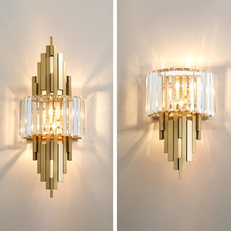 Brass Geometric Wall Sconce in Modern Creative Style Wrought Iron Wall Lamp with Crystal Shade