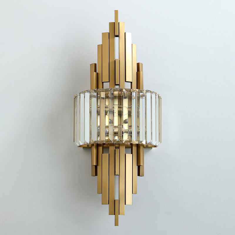 Brass Geometric Wall Sconce in Modern Creative Style Wrought Iron Wall Lamp with Crystal Shade