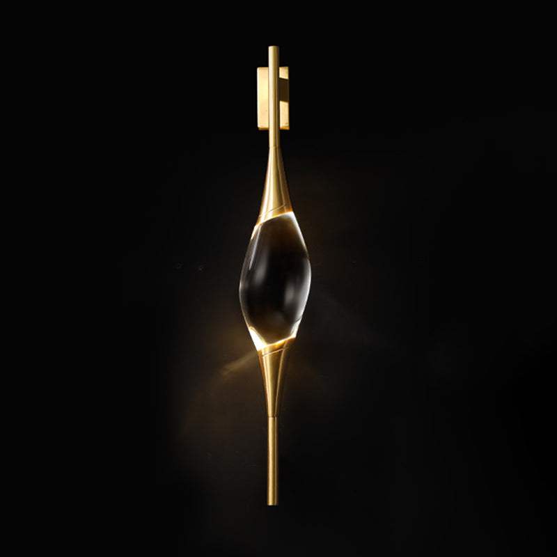 Gold LED Wall Lamp in Modern Luxury Style Copper Teardrop Wall Sconce with Crystal Shade