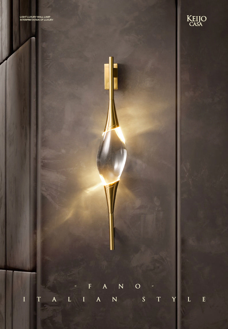 Gold LED Wall Lamp in Modern Luxury Style Copper Teardrop Wall Sconce with Crystal Shade