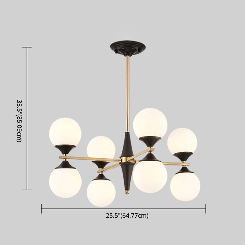 Globe Chandelier Post-modern White Glass Living Room Hanging Light in Black and Gold