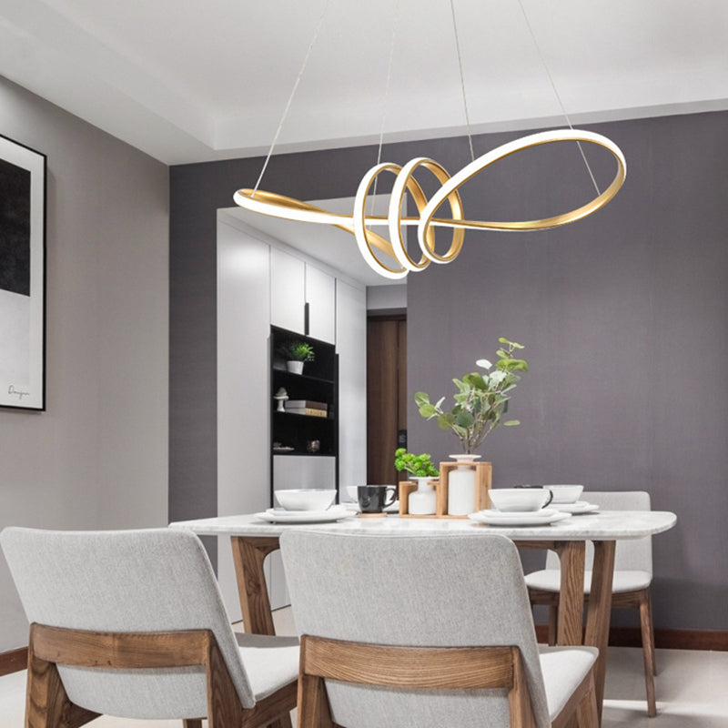 Minimalist Line Art Chandelier Metal Dining Room LED Hanging Pendant Light in Gold