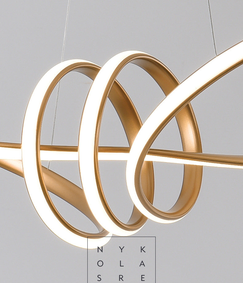 Minimalist Line Art Chandelier Metal Dining Room LED Hanging Pendant Light in Gold