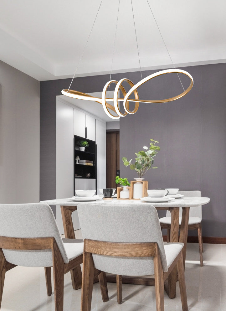 Minimalist Line Art Chandelier Metal Dining Room LED Hanging Pendant Light in Gold