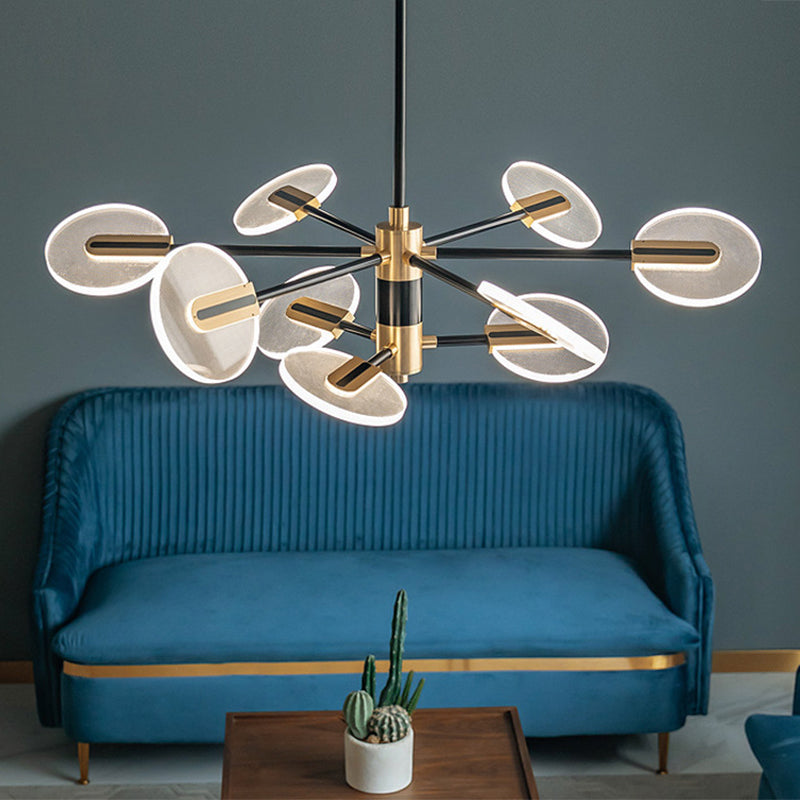 Black and Gold Sputnik Chandelier Postmodern LED Acrylic Suspension Light for Living Room