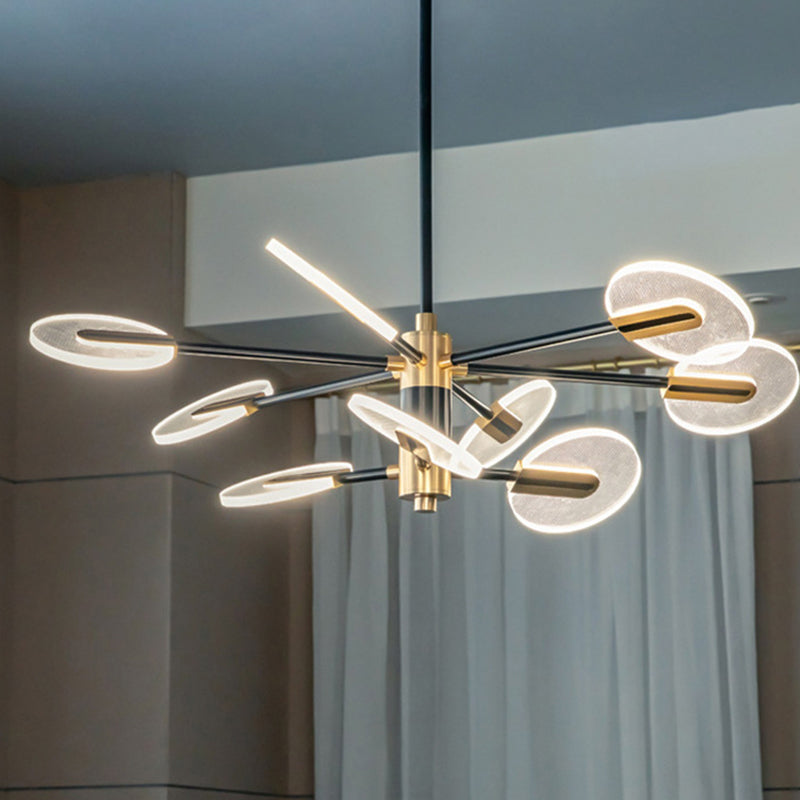 Black and Gold Sputnik Chandelier Postmodern LED Acrylic Suspension Light for Living Room