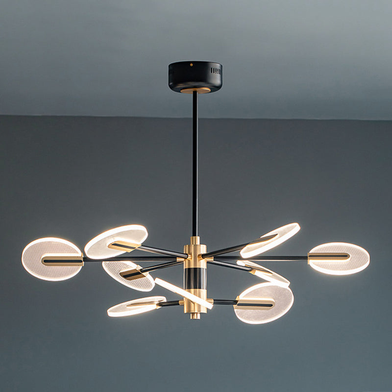 Black and Gold Sputnik Chandelier Postmodern LED Acrylic Suspension Light for Living Room