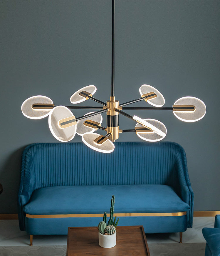 Black and Gold Sputnik Chandelier Postmodern LED Acrylic Suspension Light for Living Room