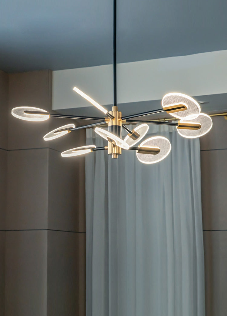 Black and Gold Sputnik Chandelier Postmodern LED Acrylic Suspension Light for Living Room