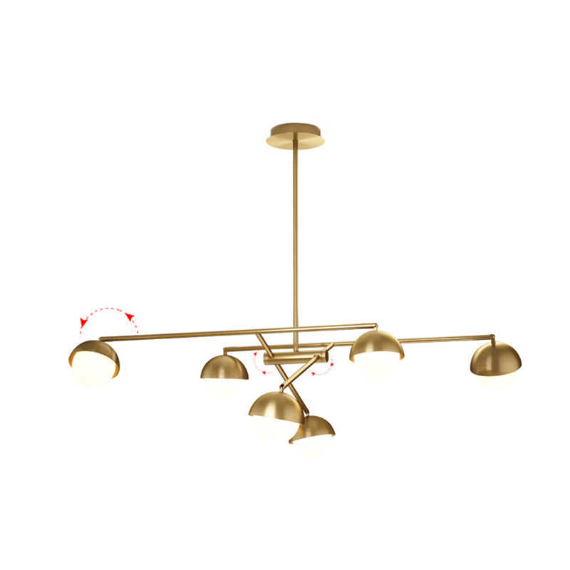 Postmodern Sputnik Chandelier Metal Living Room Pendant Light with White Glass Shade