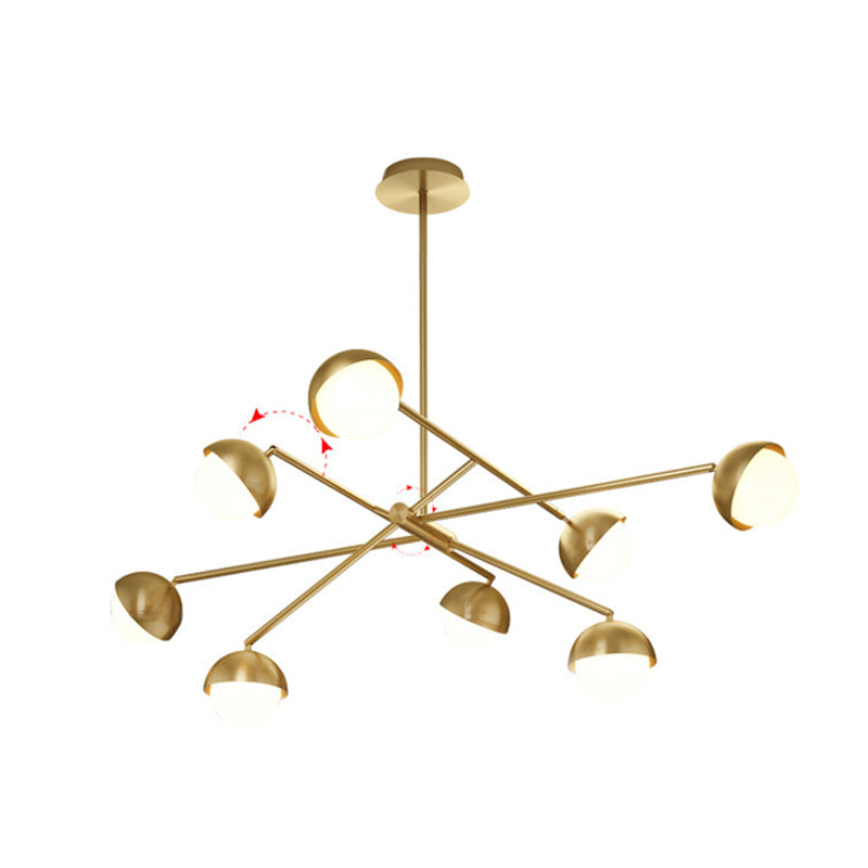 Postmodern Sputnik Chandelier Metal Living Room Pendant Light with White Glass Shade