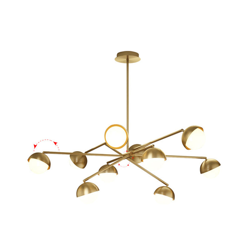 Postmodern Sputnik Chandelier Metal Living Room Pendant Light with White Glass Shade