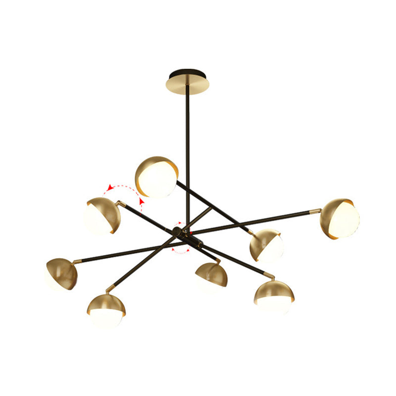 Postmodern Sputnik Chandelier Metal Living Room Pendant Light with White Glass Shade