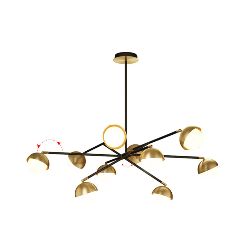 Postmodern Sputnik Chandelier Metal Living Room Pendant Light with White Glass Shade