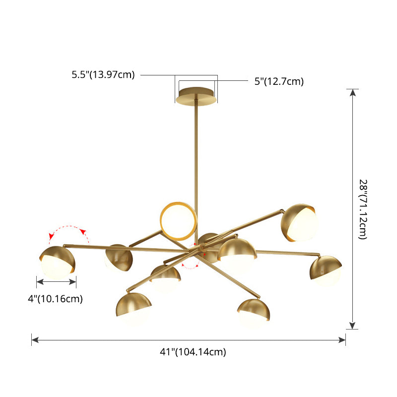 Postmodern Sputnik Chandelier Metal Living Room Pendant Light with White Glass Shade