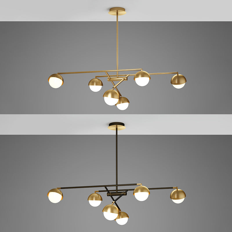 Postmodern Sputnik Chandelier Metal Living Room Pendant Light with White Glass Shade