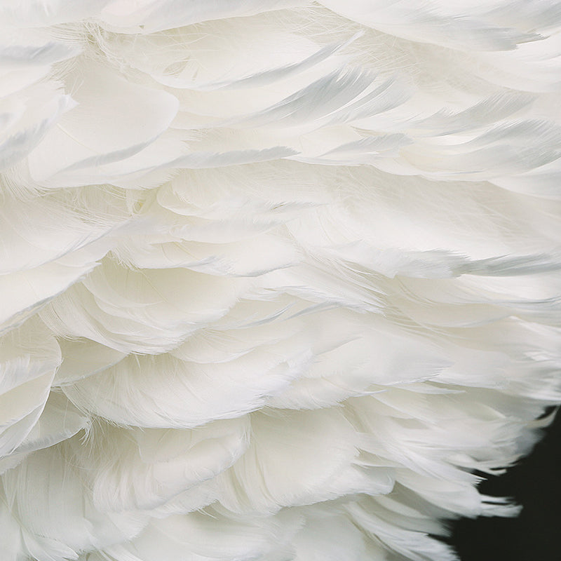 White Drum Pendant Light in Modern Creative Style Wrought Iron Chandelier with Feather Shade