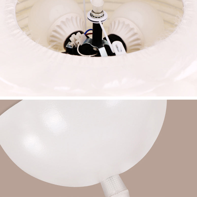 White Drum Pendant Light in Modern Creative Style Wrought Iron Chandelier with Feather Shade