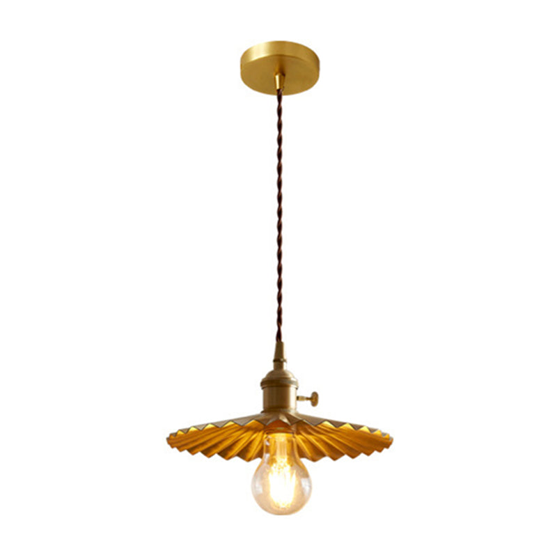 Vintage Umbrella Pendant Light Fixture 1-Light Metal Ceiling Suspension Lamp in Gold
