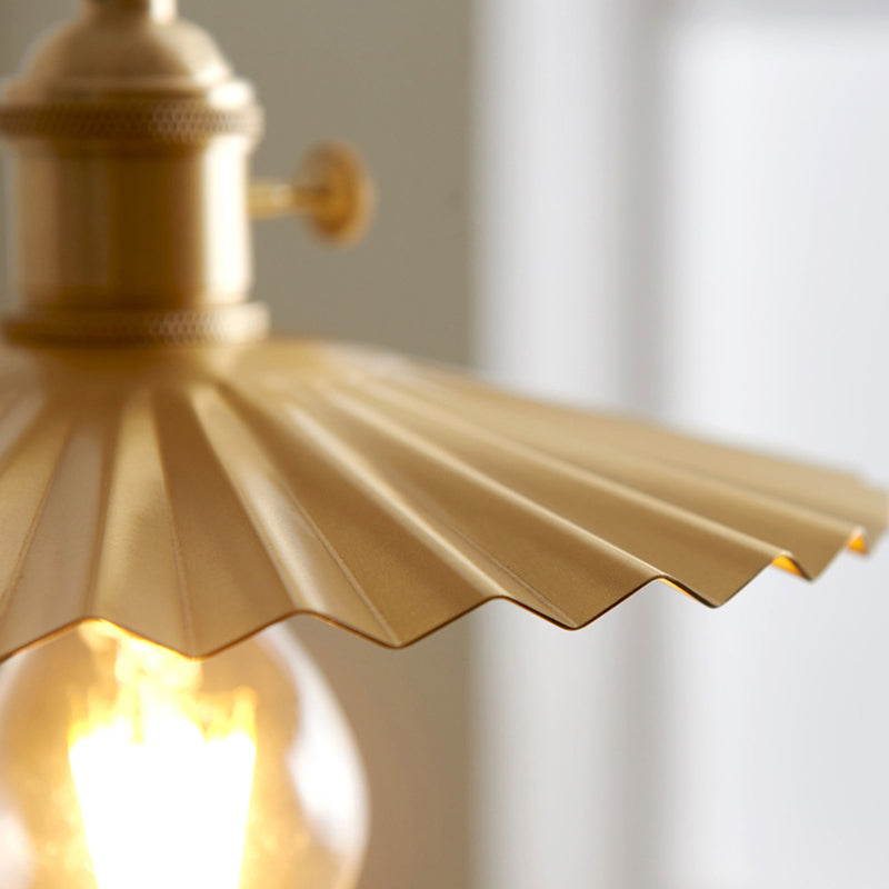 Vintage Umbrella Pendant Light Fixture 1-Light Metal Ceiling Suspension Lamp in Gold