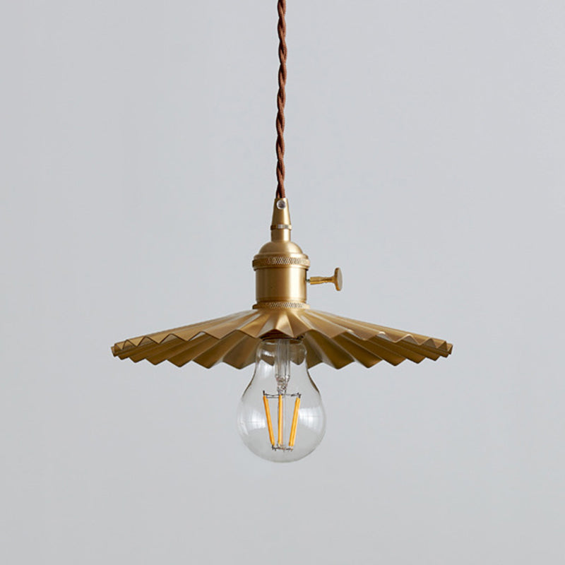 Vintage Umbrella Pendant Light Fixture 1-Light Metal Ceiling Suspension Lamp in Gold