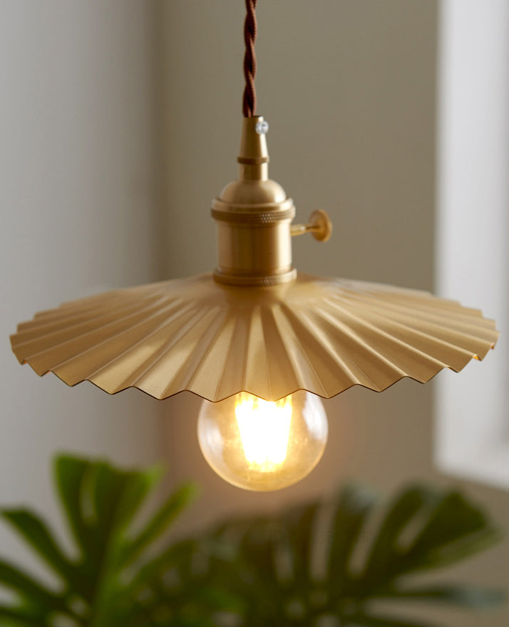 Vintage Umbrella Pendant Light Fixture 1-Light Metal Ceiling Suspension Lamp in Gold