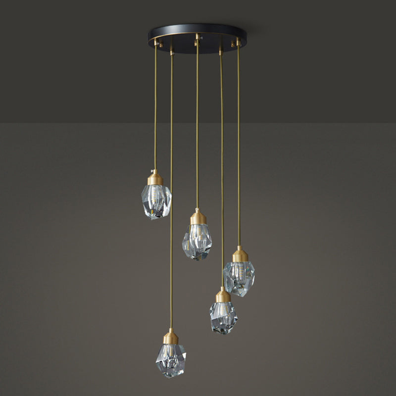 Minimalistische hangende lamp zwart-gouden edelsteenvormige hanger met kristalschaduw voor restaurant