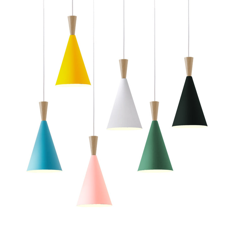 1 Light Metal Pendant Lighting Fixtures Modern Tapered Dining Room Hanging Pendant Lights