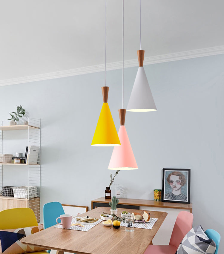 1 Light Metal Pendant Lighting Fixtures Modern Tapered Dining Room Hanging Pendant Lights