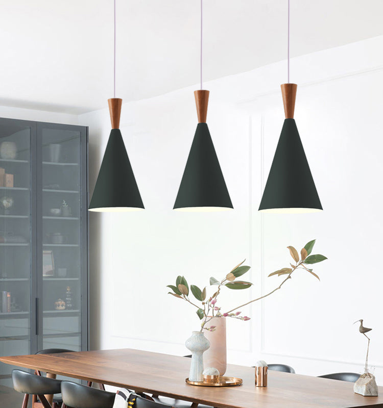 1 Light Metal Pendant Lighting Fixtures Modern Tapered Dining Room Hanging Pendant Lights