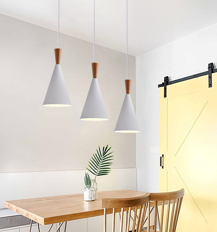 1 Light Metal Pendant Lighting Fixtures Modern Tapered Dining Room Hanging Pendant Lights