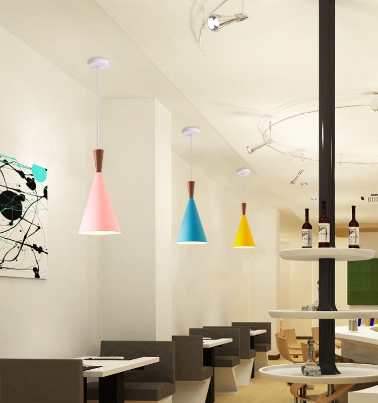 1 Light Metal Pendant Lighting Fixtures Modern Tapered Dining Room Hanging Pendant Lights