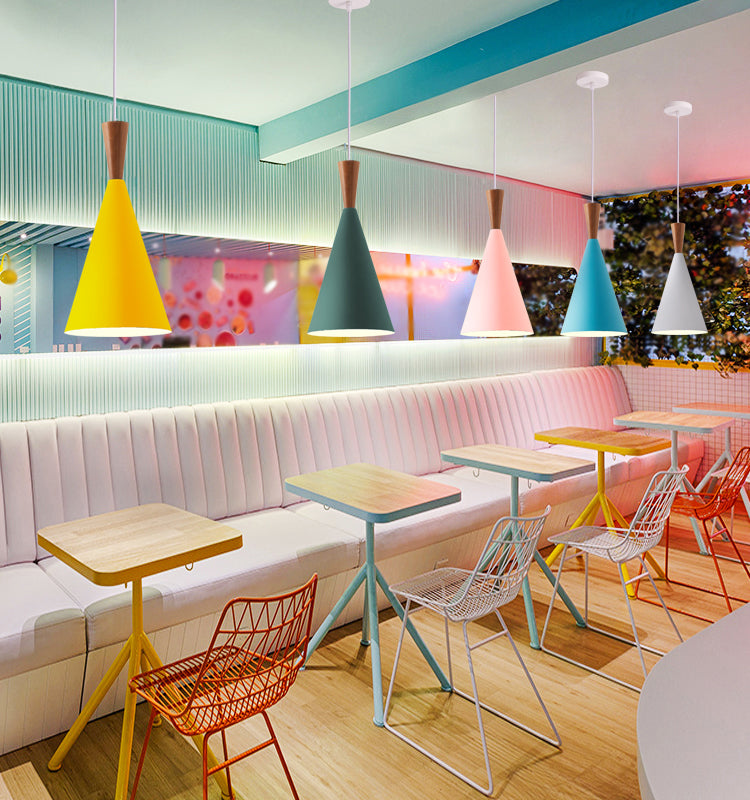 1 Light Metal Pendant Lighting Fixtures Modern Tapered Dining Room Hanging Pendant Lights