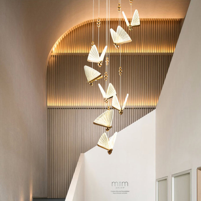 Modern Creative LED Pendant Light Wrought Iron Butterfly Hanging Lamp with Acrylic Shade