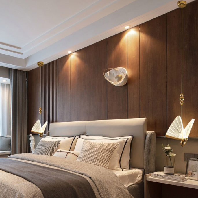 Modern Creative LED Pendant Light Wrought Iron Butterfly Hanging Lamp with Acrylic Shade