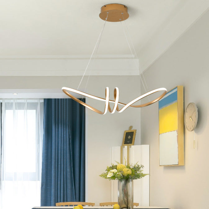 Minimalist Line Art Chandelier Metal Dining Room LED Hanging Pendant Light in Gold