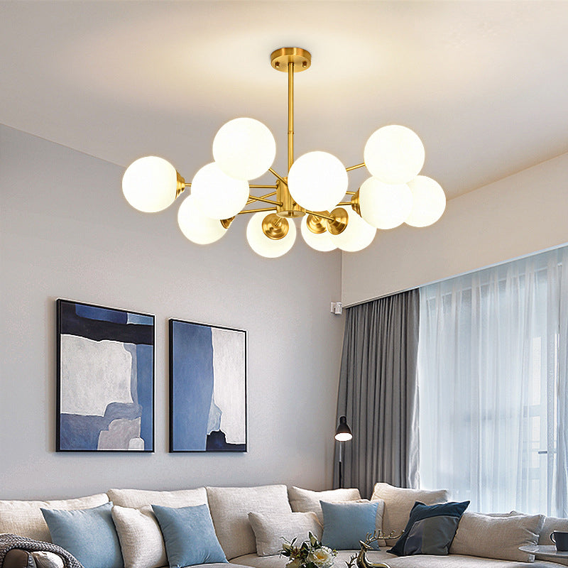 Modern Simplicity Round Ceiling Chandelier Milk Glass Hanging Light for Living Room