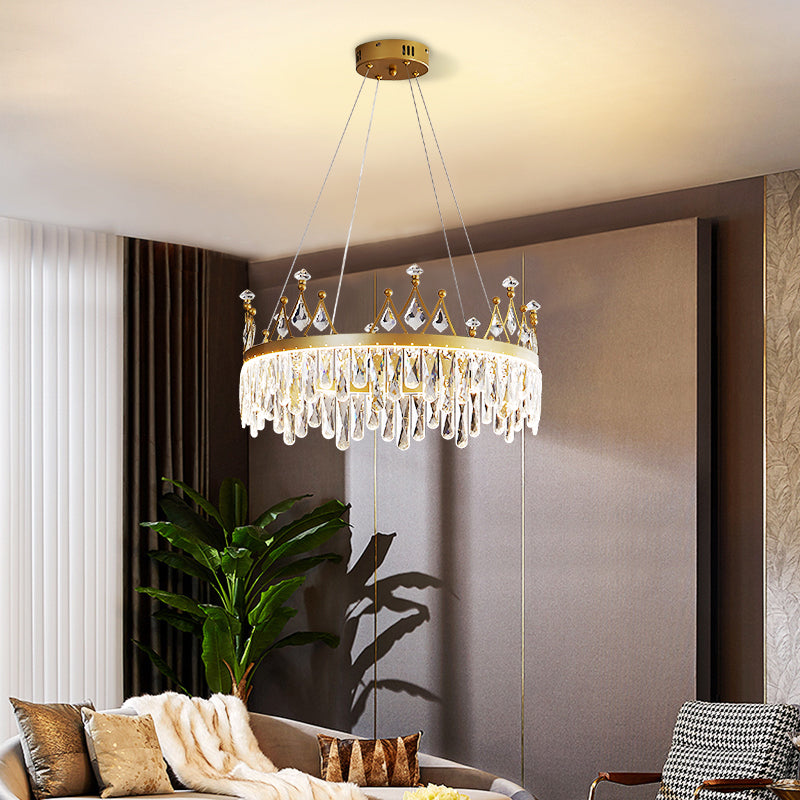 Contemporary Crown Chandelier Lights Crystal Pendant Ceiling Lights for Living Room