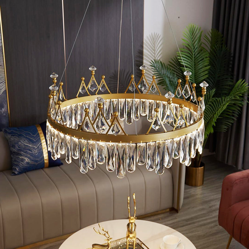 Contemporary Crown Chandelier Lights Crystal Pendant Ceiling Lights for Living Room