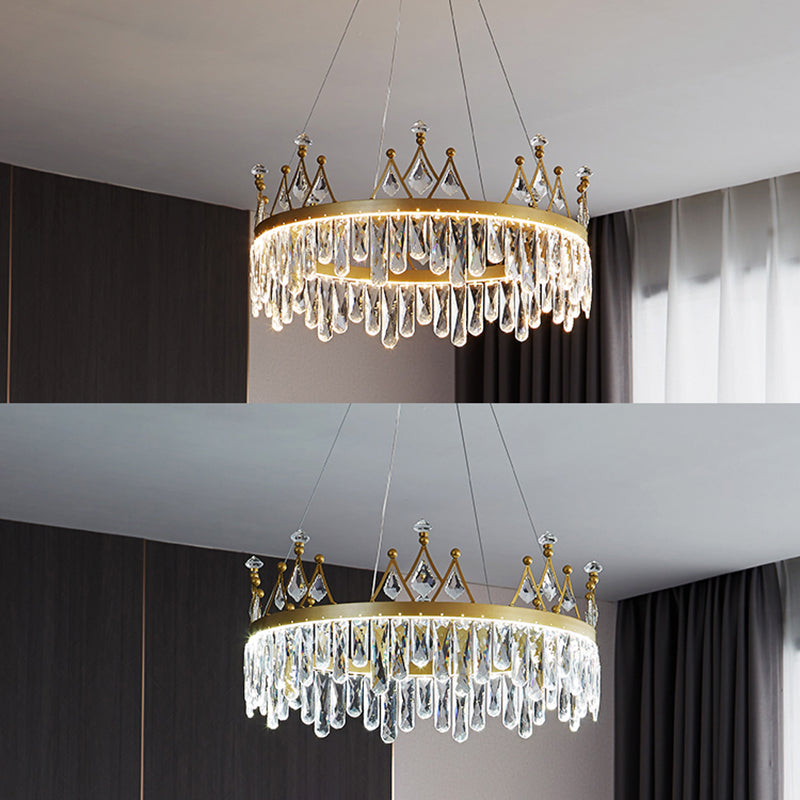Contemporary Crown Chandelier Lights Crystal Pendant Ceiling Lights for Living Room
