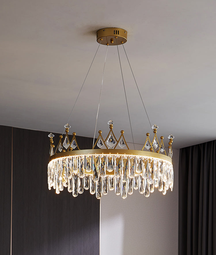 Contemporary Crown Chandelier Lights Crystal Pendant Ceiling Lights for Living Room