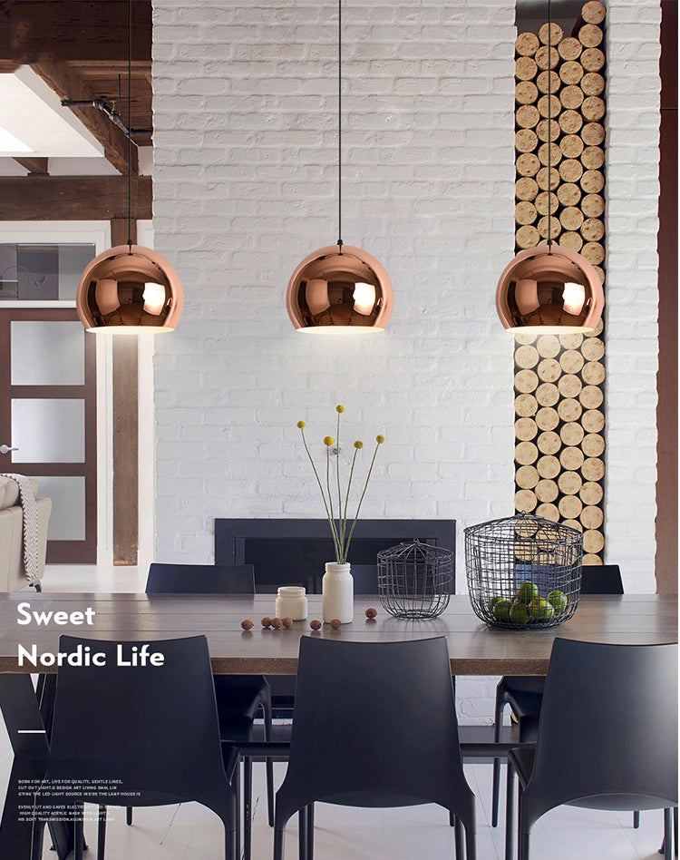 Simplicité ombragée plafonnier Light Metal Dinning Room Down Lighting Pendentif en or rose